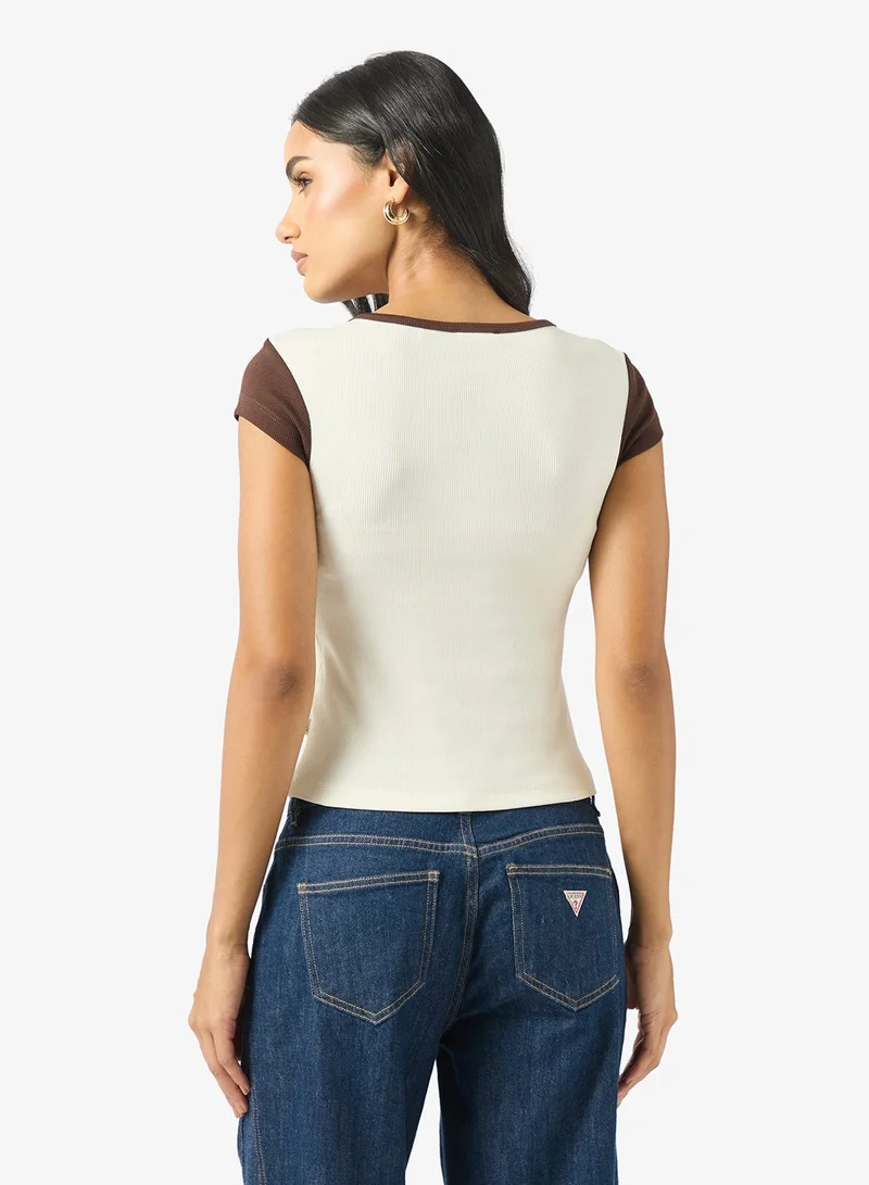 Guess Jeans Boat Neck Slim Ribbed Top